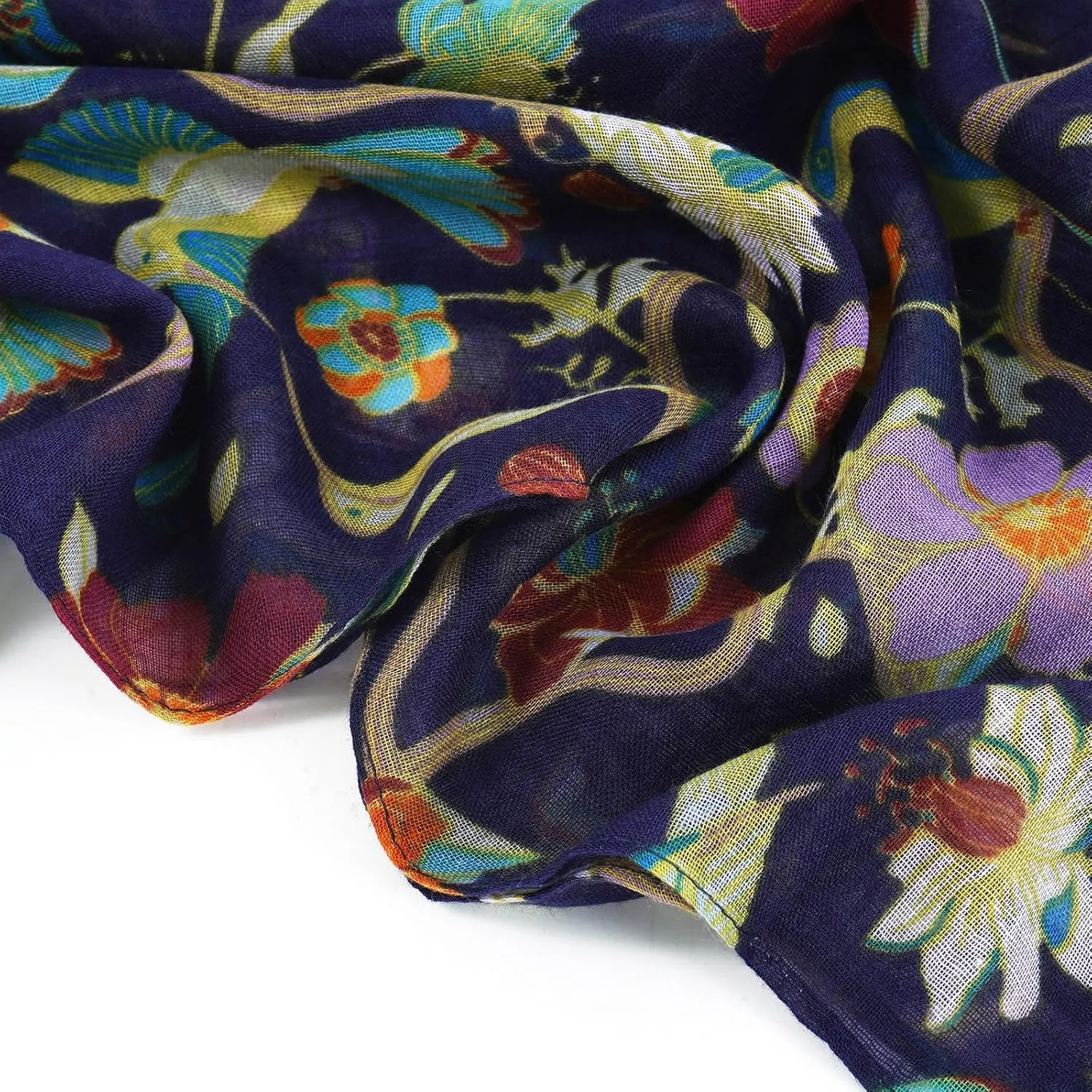 GERINLY Scarfs for Women Lightweight Floral Birds Print Cotton Scarves and Wraps for Summer Shawl