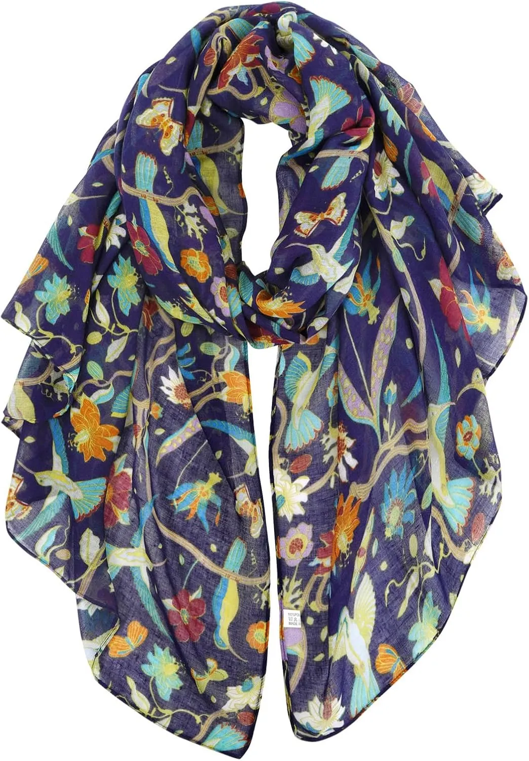 GERINLY Scarfs for Women Lightweight Floral Birds Print Cotton Scarves and Wraps for Summer Shawl