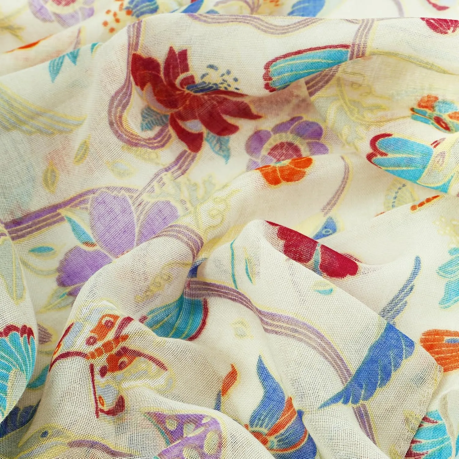GERINLY Scarfs for Women Lightweight Floral Birds Print Cotton Scarves and Wraps for Summer Shawl