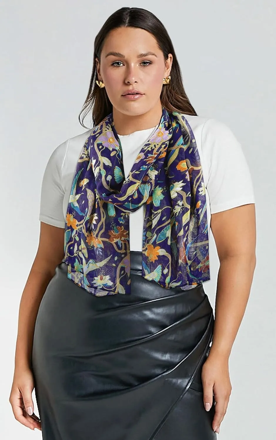 GERINLY Scarfs for Women Lightweight Floral Birds Print Cotton Scarves and Wraps for Summer Shawl