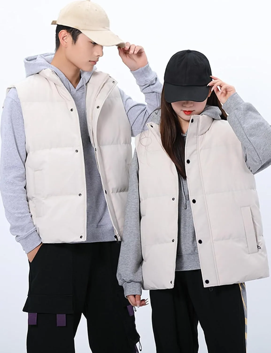 Gihuo Mens Puffer Vest Winter Padded Gilet Stand Collar Sleeveless Quilted Jackets Full Zip Coats Warm Outerwear