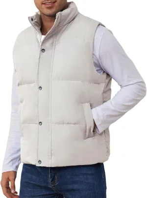 Gihuo Mens Puffer Vest Winter Padded Gilet Stand Collar Sleeveless Quilted Jackets Full Zip Coats Warm Outerwear