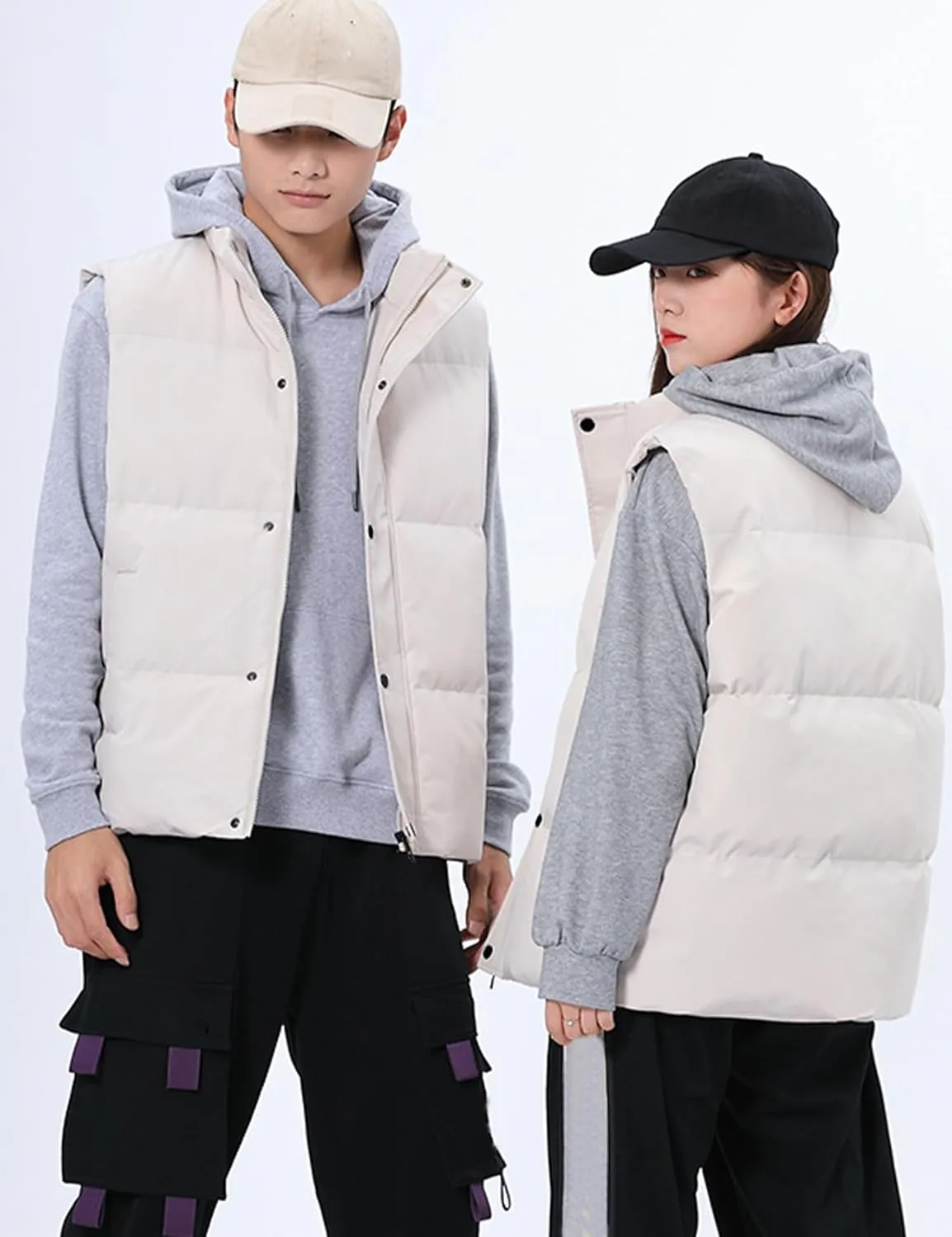 Gihuo Mens Puffer Vest Winter Padded Gilet Stand Collar Sleeveless Quilted Jackets Full Zip Coats Warm Outerwear