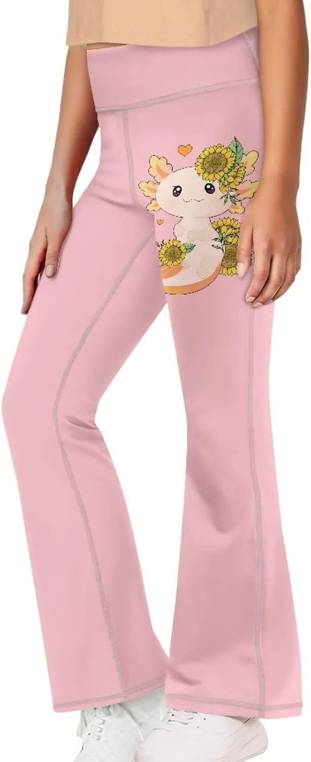 Girl's Flare Leggings High Waisted Kids Yoga Pants Stretchy Bell Bottoms Tummy Control Dance Bootcut Pants