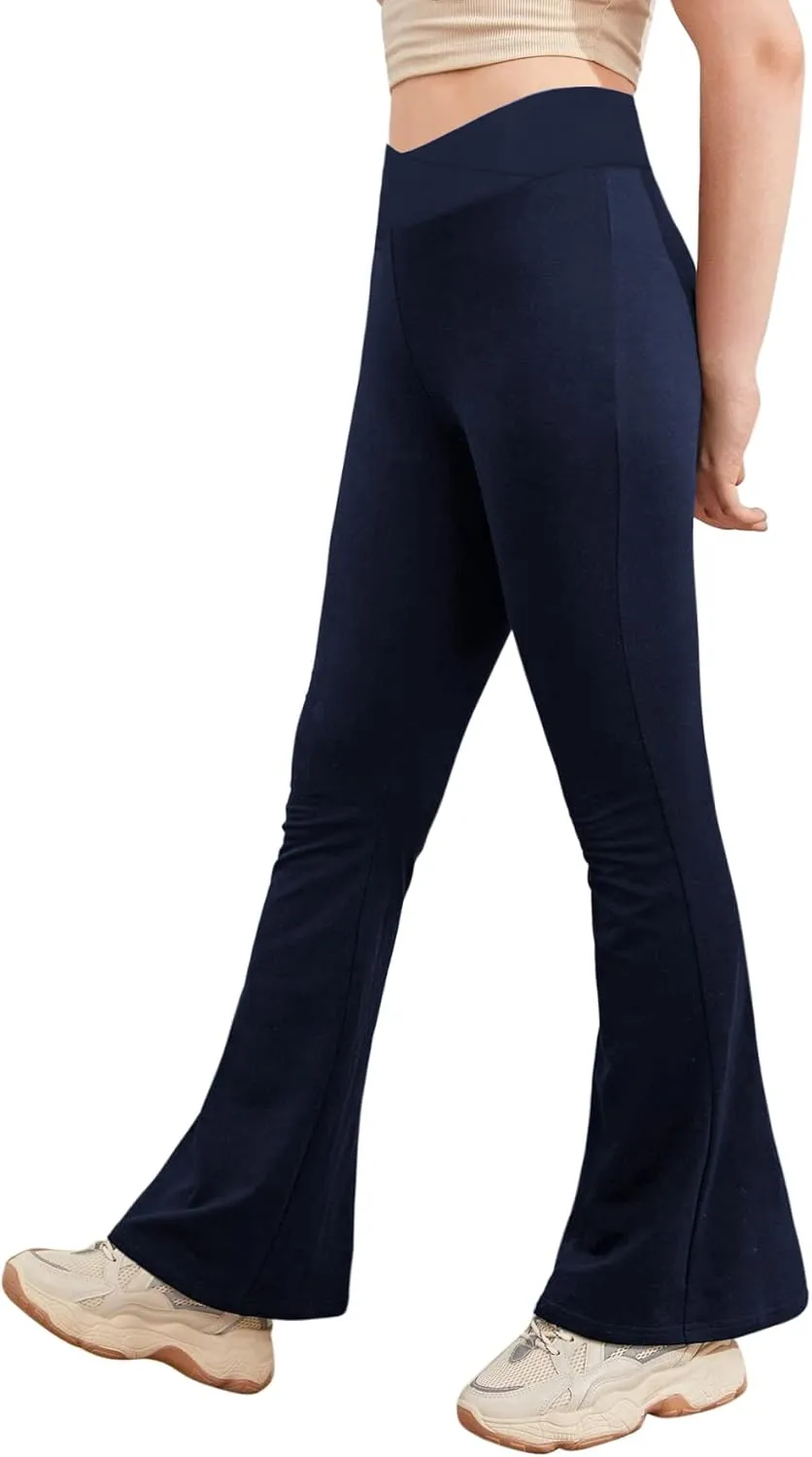 Girl's Leggings Cross High Waisted Flare Pants Yoga Bootcut Pants Solid Color Full Length Bell Bottoms