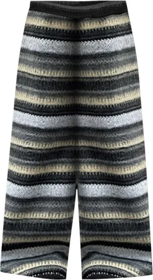 Girls Wide Pants Stripe Casual Straight Pants Elastic Waist Flannel Trousers Bottoms Comfortable Baggy Long Outfit