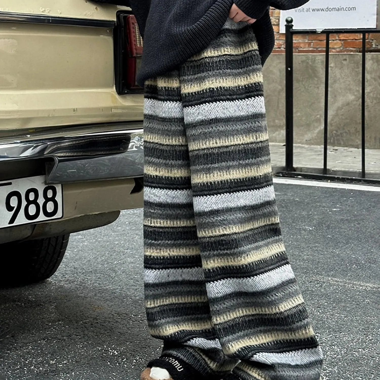 Girls Wide Pants Stripe Casual Straight Pants Elastic Waist Flannel Trousers Bottoms Comfortable Baggy Long Outfit