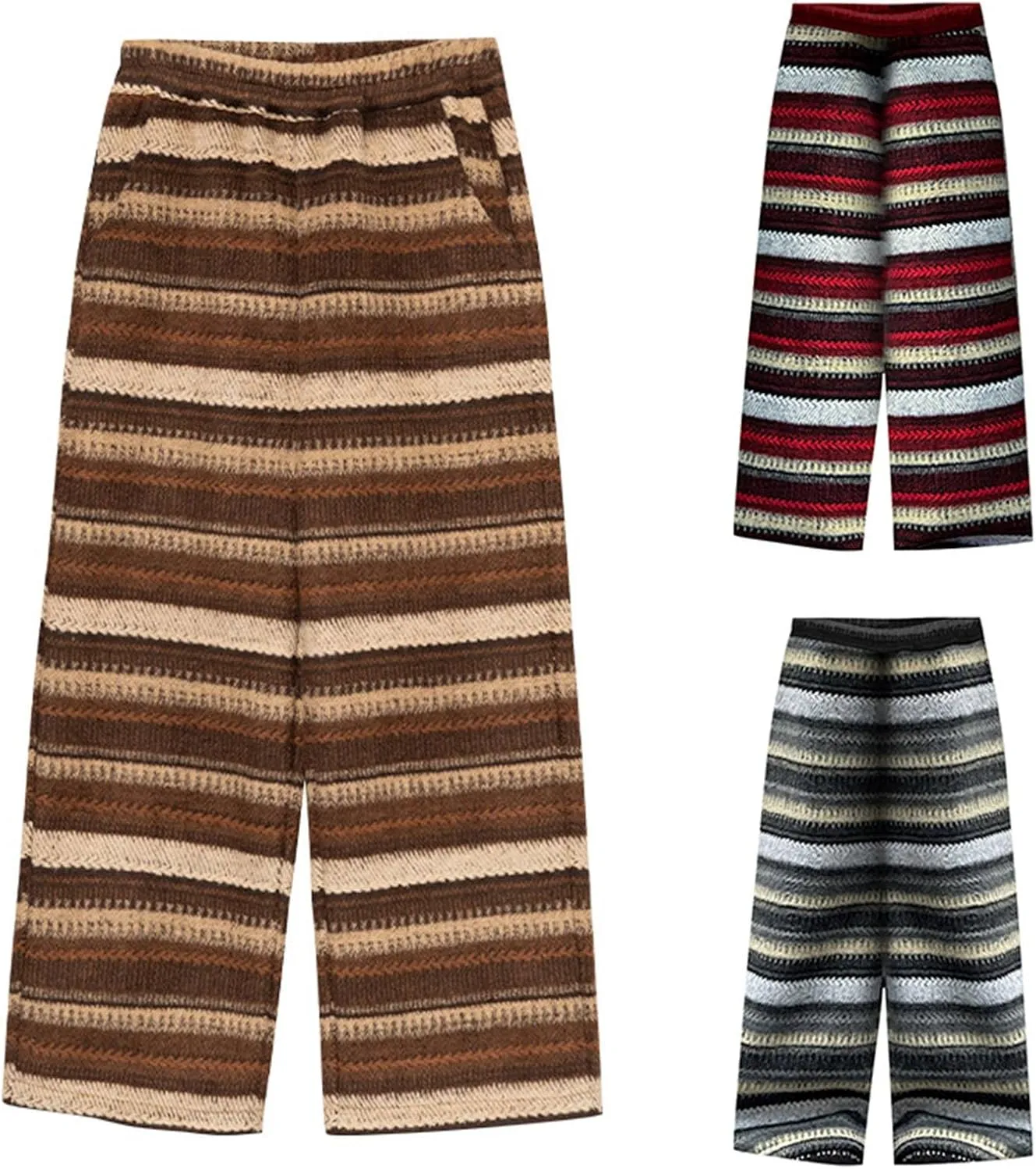 Girls Wide Pants Stripe Casual Straight Pants Elastic Waist Flannel Trousers Bottoms Comfortable Baggy Long Outfit