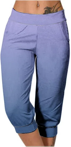 Gradient Capri Pants for Women Ombre High Waist Stretchy Cropped Leggings Summer Casual Yoga Lounge Bottoms