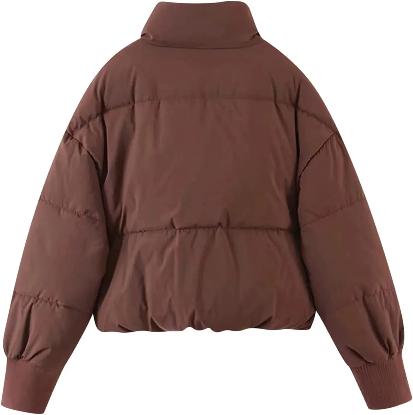 Hasta Womens Cropped Puffer Jacket with Pockets Warm Cozy Down Coats Winter Full Zip Oversized Solid Padded Quilted Jackets
