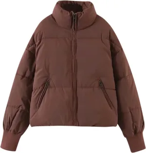 Hasta Womens Cropped Puffer Jacket with Pockets Warm Cozy Down Coats Winter Full Zip Oversized Solid Padded Quilted Jackets
