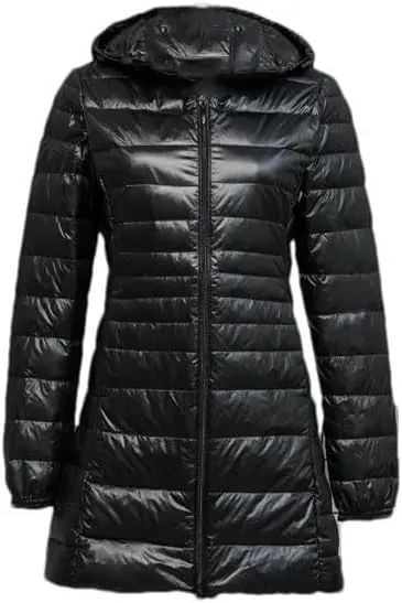Hgvcfcv Women Long Warm Light Down Jacket Ladies Hooded With Portable Puffer Coats Women's Overcoats