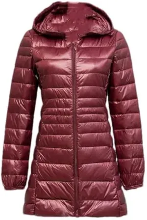 Hgvcfcv Women Long Warm Light Down Jacket Ladies Hooded With Portable Puffer Coats Women's Overcoats