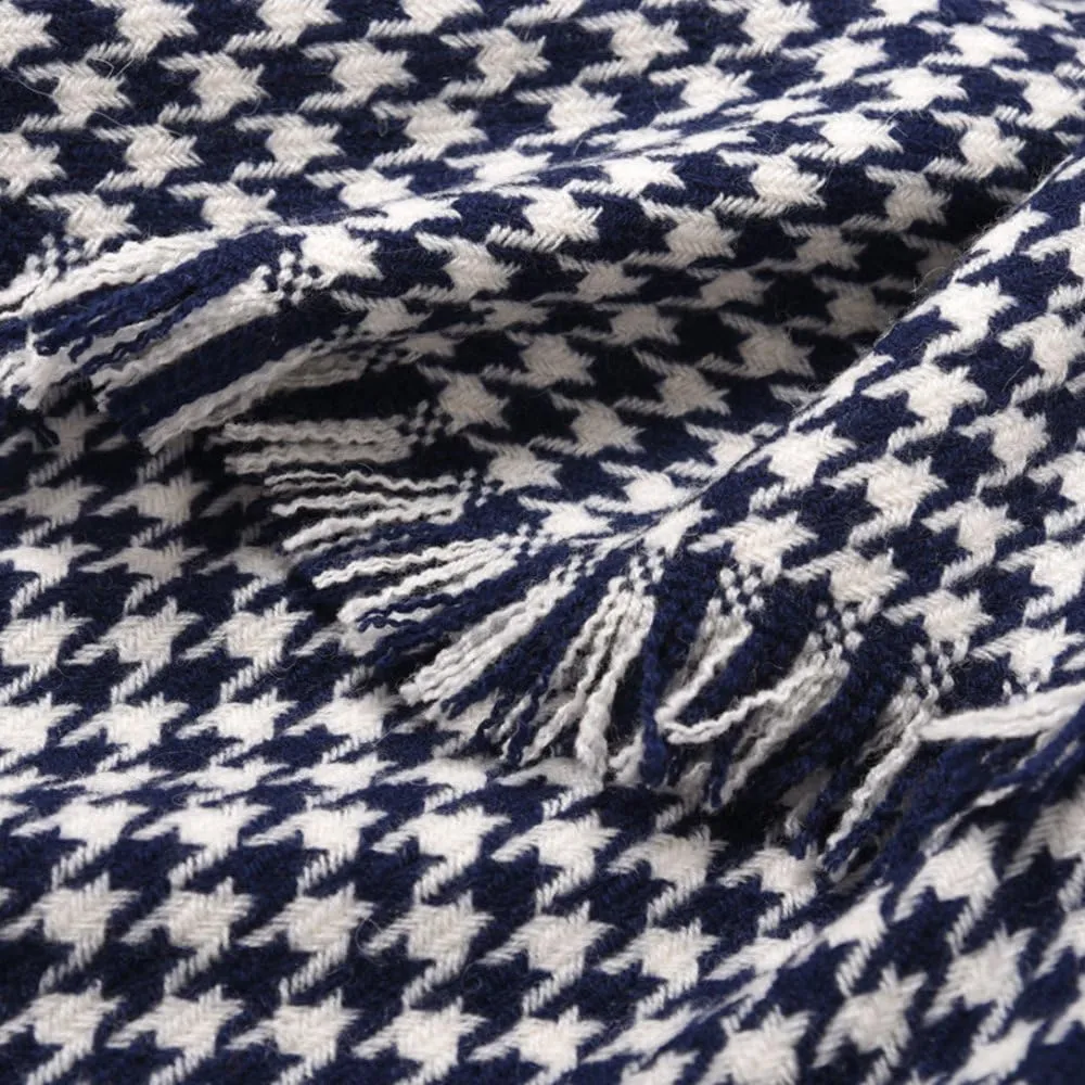 High Grade Extra Large Oversized Cashmere Houndstooth Shawls and Wraps 100% Wool Stole Scarves