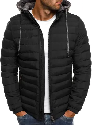 hlysgo Men's Winter Puffer Jacket Long Sleeve Stand Collar Bubble Coat Full Zip Warm Padded Jackets Outerwear Cold Weather