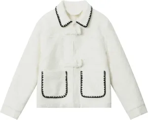 HOULENGS Women's Wool Blend Long Sleeve Coat Outwear Button Down Lapel Polar Fleece Jacket with Pockets