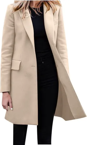 Hvyesh Women's Wool Blend Jackets 2024 Winter Trendy Mid Long Warm Trench Pea Coats Dressy Casual Double Breasted Overcoat