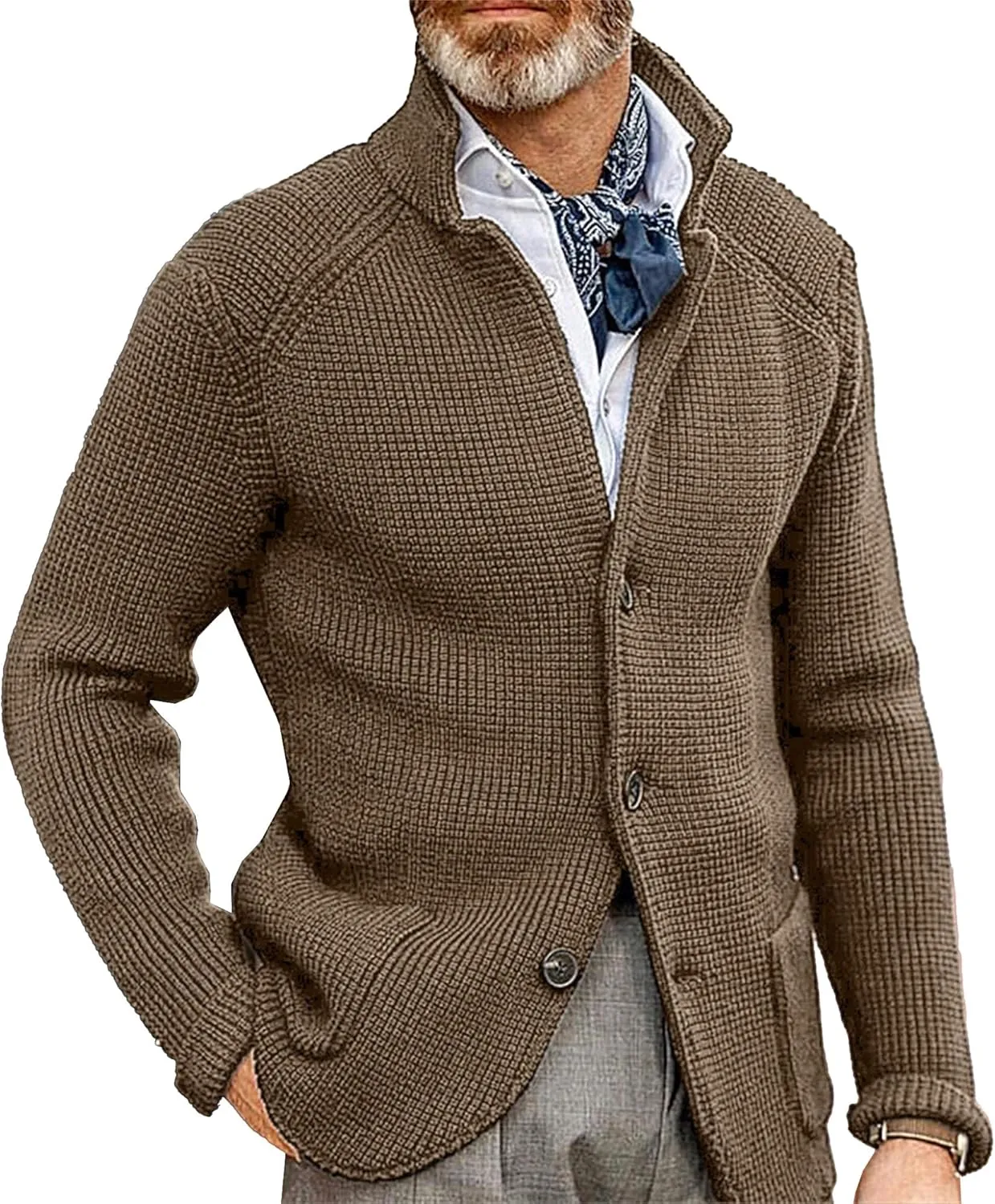JEShifangjiusu Men'S Cardigan Sweaters Wool Blend V Neck Button Down Sweaters Long Sleeve Jacket Knitwear With Pockets