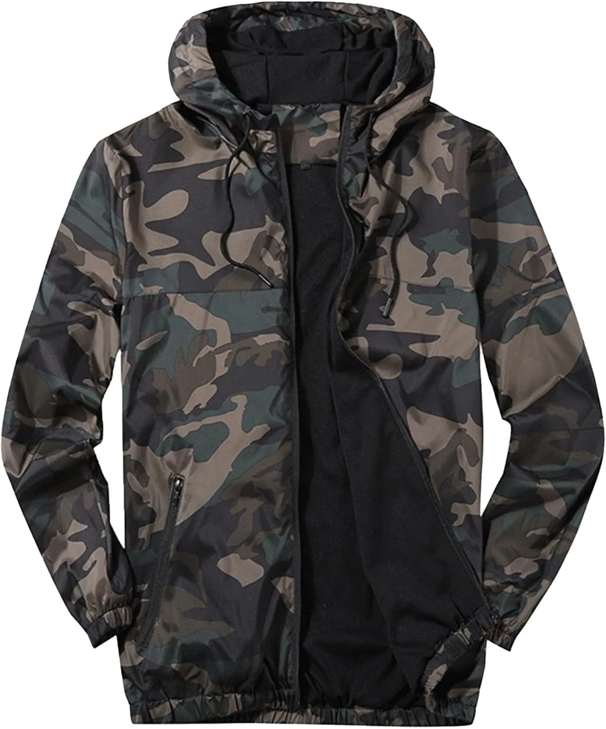 JEShifangjiusu Men's Full Zip Windbreaker Jacket Lightweight Water-Resistant Waterproof Coat Casual Breathable Bomber Jacket