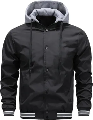 JEShifangjiusu Men's Heavyweight Hooded Puffer Coat Autumn Buttons Down Hooded Jacket Fashion Drawstring Winter Coat, Black, X-Large