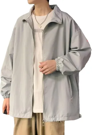JEShifangjiusu Men’S Lightweight Breathable Windbreaker Windproof Outdoor Running Coat Bomber Jacket Active Coat Outerwear, Grey, XX-Large