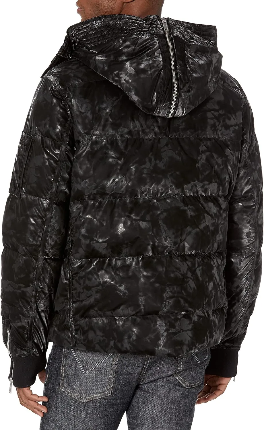 KARL LAGERFELD Men's Smoke Print Fleece Lined Puffer Jacket