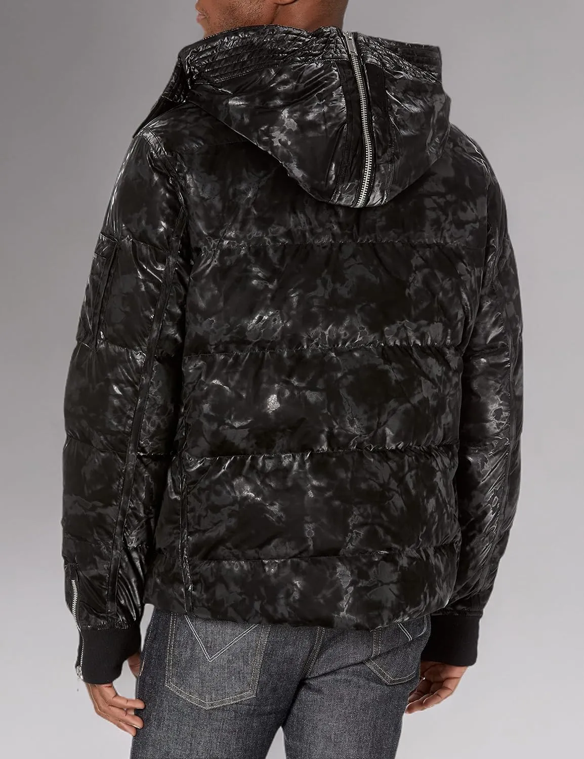 KARL LAGERFELD Men's Smoke Print Fleece Lined Puffer Jacket