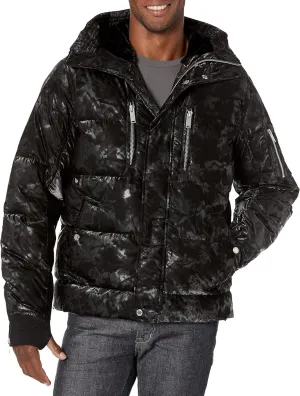 KARL LAGERFELD Men's Smoke Print Fleece Lined Puffer Jacket