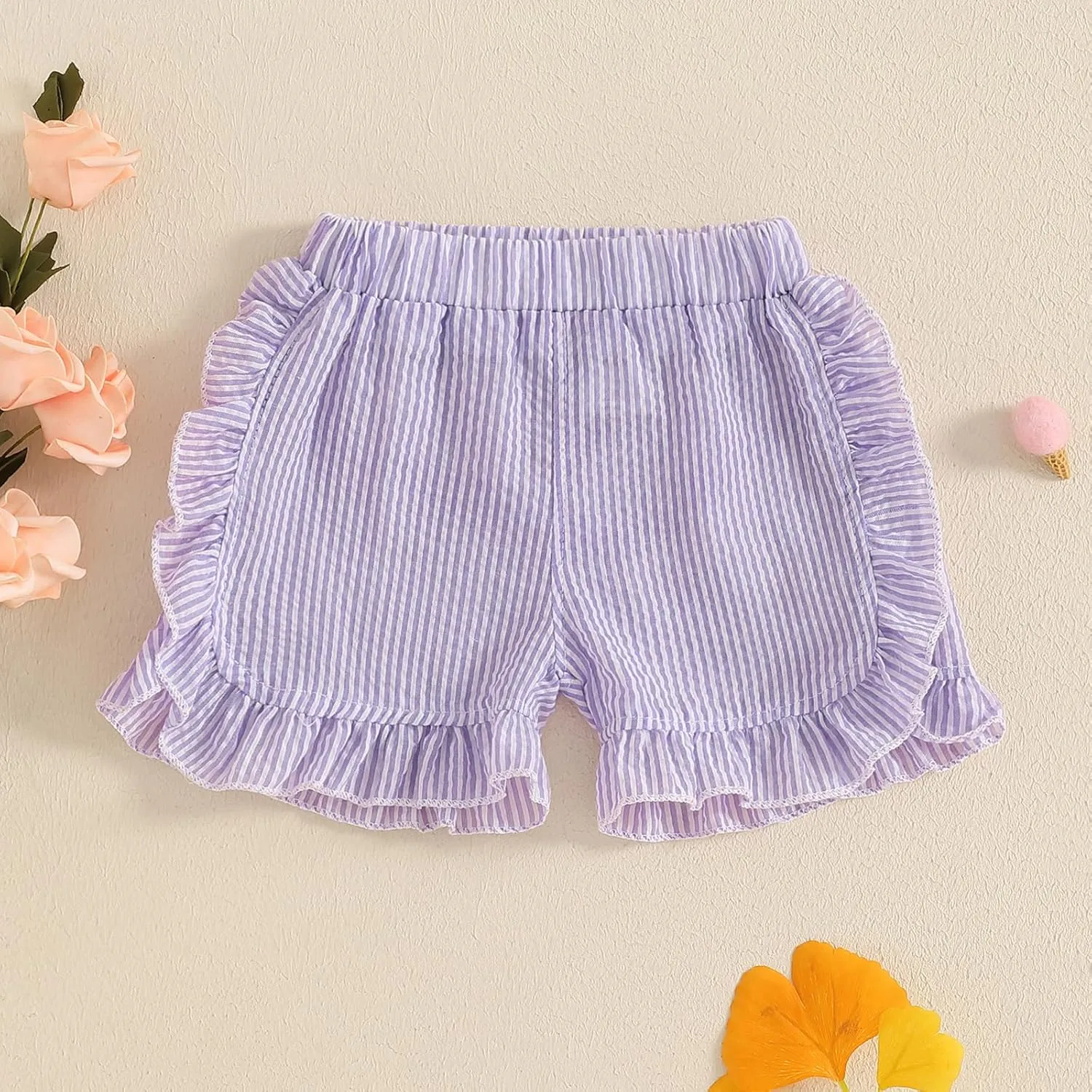 Karuedoo Toddler Baby Girl Shorts Casual Summer Gingham Plaid/Seersucker Elastic Waist Ruffle Hem Shorts Bottoms