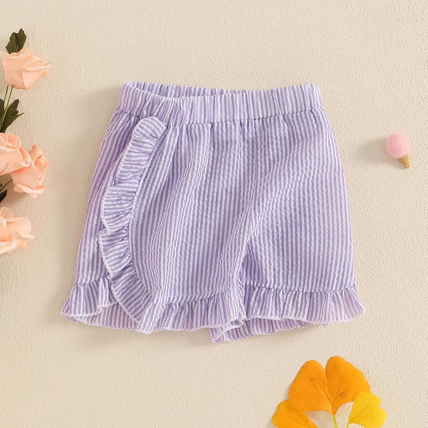 Karuedoo Toddler Baby Girl Shorts Casual Summer Gingham Plaid/Seersucker Elastic Waist Ruffle Hem Shorts Bottoms