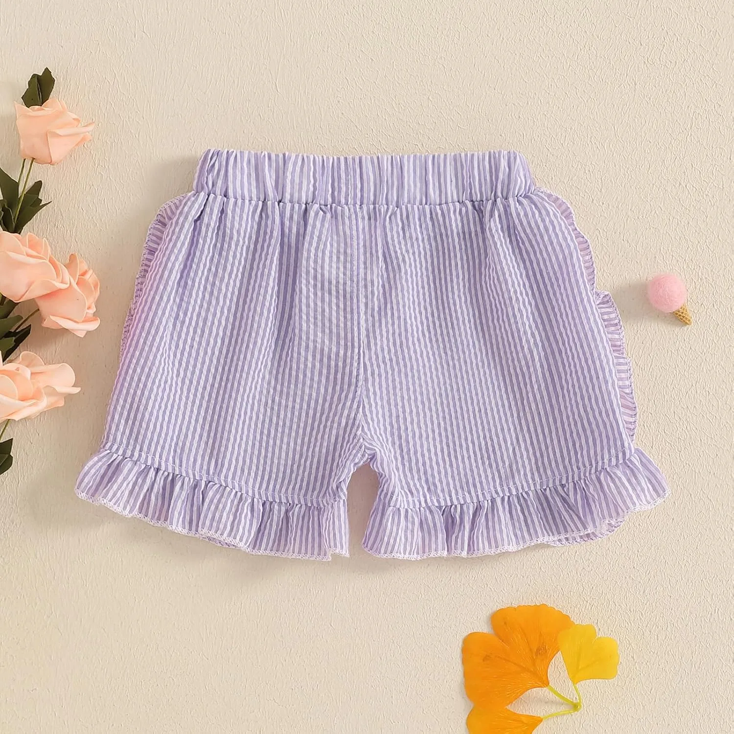 Karuedoo Toddler Baby Girl Shorts Casual Summer Gingham Plaid/Seersucker Elastic Waist Ruffle Hem Shorts Bottoms