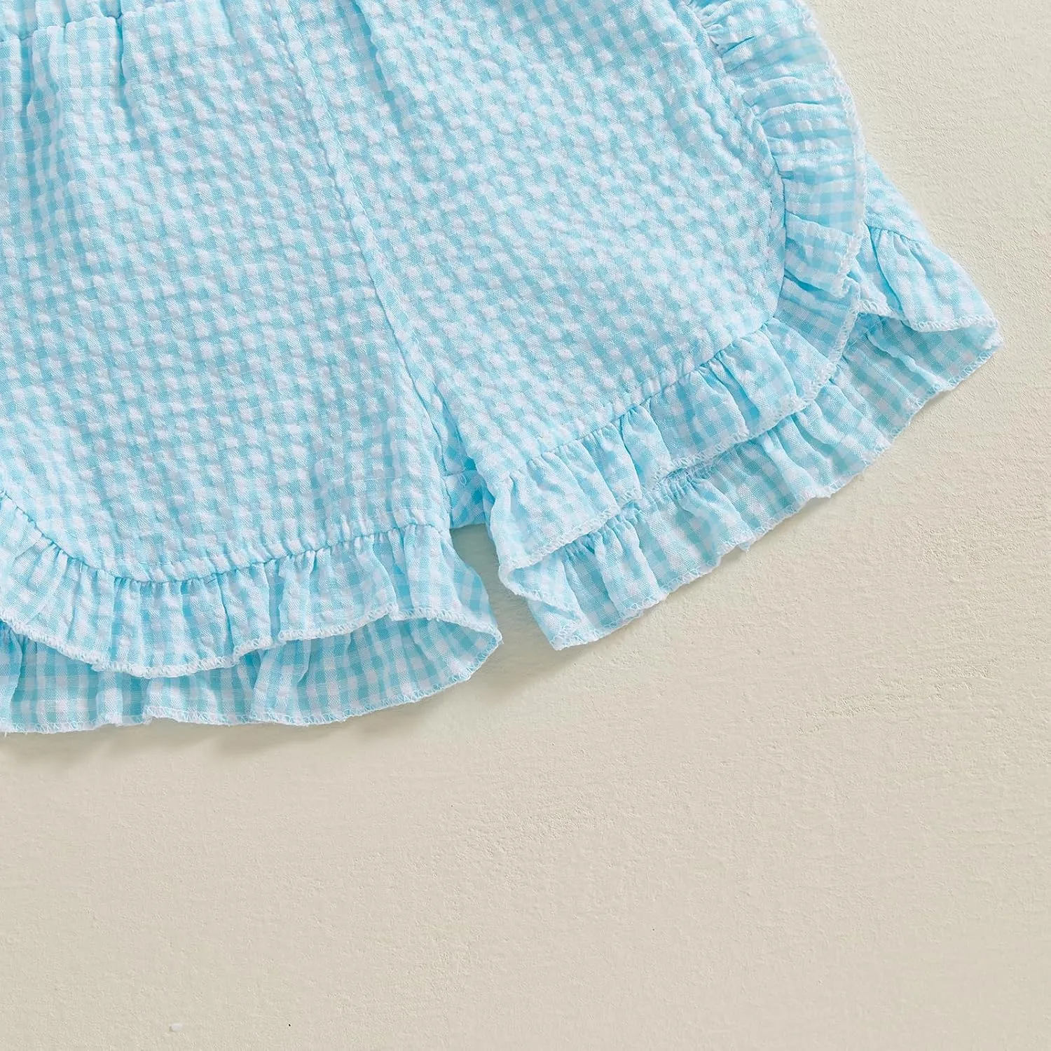 Karuedoo Toddler Baby Girl Shorts Casual Summer Gingham Plaid/Seersucker Elastic Waist Ruffle Hem Shorts Bottoms