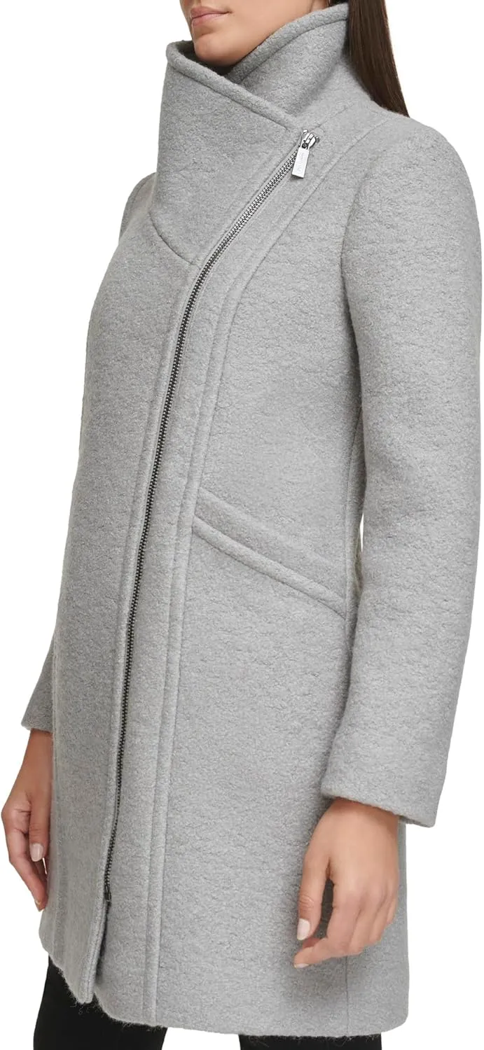 Kenneth Cole Women's Asymmetrical Zip Wool Boucle Coat