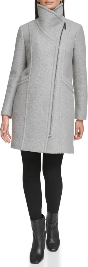 Kenneth Cole Women's Asymmetrical Zip Wool Boucle Coat