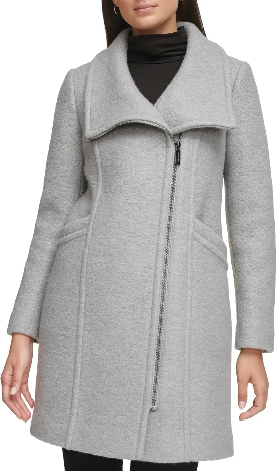 Kenneth Cole Women's Asymmetrical Zip Wool Boucle Coat