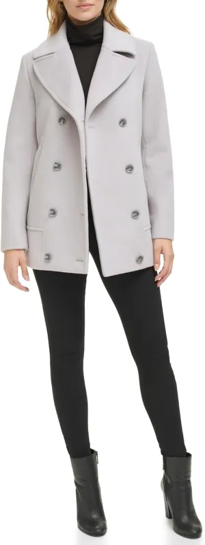 Kenneth Cole Women's Double Breast Notch Collar Button Details Wool Coat