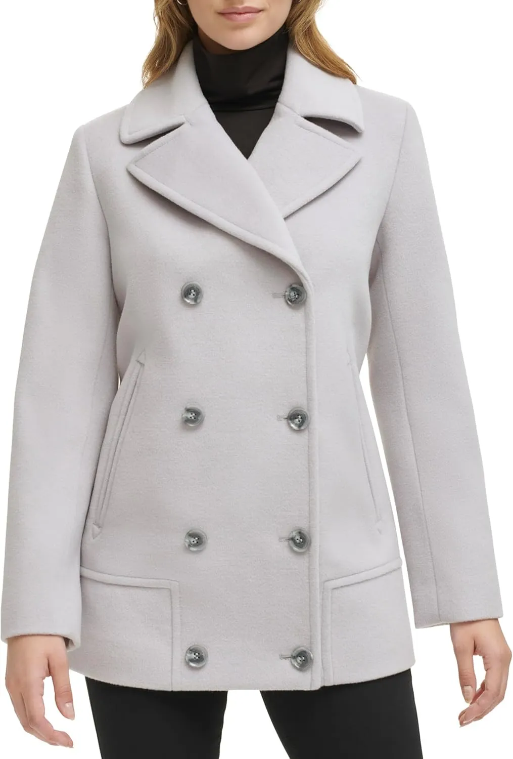 Kenneth Cole Women's Double Breast Notch Collar Button Details Wool Coat