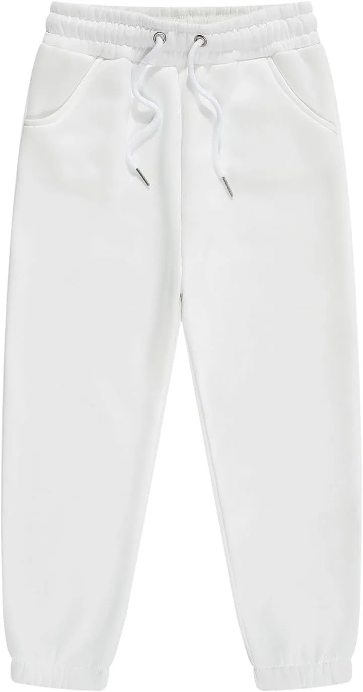 Kids Unisex Solid Cotton Sweatpants Toddler Elastic Waist Active Bottoms Baggy Soft Athletic Trousers Jogger Pants