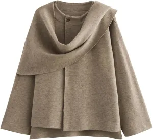 Kissonic Women's Oversized Scarf Jacket Shawl Wraps Knit Long Sleeve Button Winter Peacoat