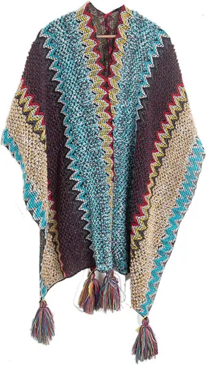Knit Shawl Wraps for Women, Boho Open Front Cardigan Sweater Color Block Cape Poncho with Tassel for Fall Winter