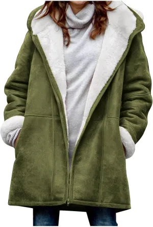Kubbon Womens Sherpa Lined Jacket Fall Winter Fashion Fuzzy Fleece Lined Faux Suede Coat Hooded Distressed Jackets Outerwear