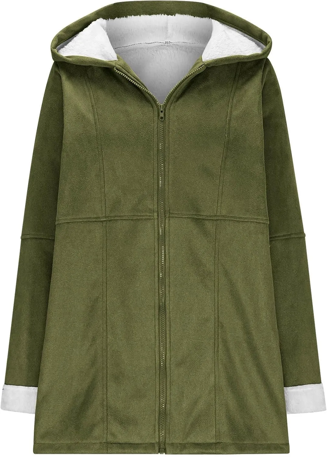 Kubbon Womens Sherpa Lined Jacket Fall Winter Fashion Fuzzy Fleece Lined Faux Suede Coat Hooded Distressed Jackets Outerwear