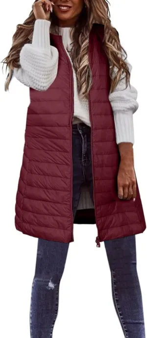 LCMTWX Black Vest Women Puffer Vest With Hood Sleeveless Warm Down Coat With Pockets Quilted Vest Down Plus Size Winter