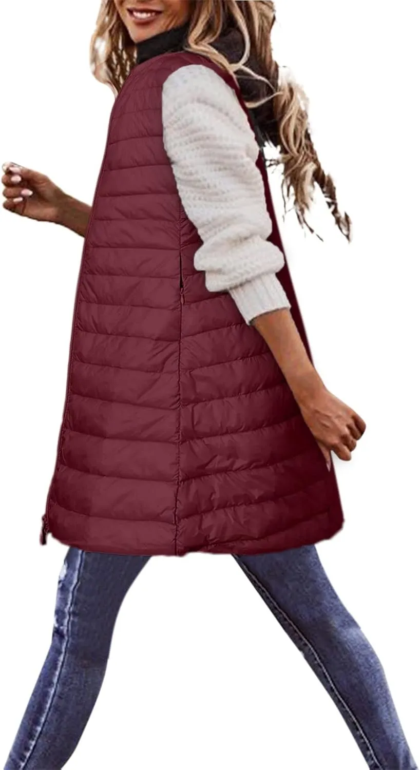 LCMTWX Black Vest Women Puffer Vest With Hood Sleeveless Warm Down Coat With Pockets Quilted Vest Down Plus Size Winter