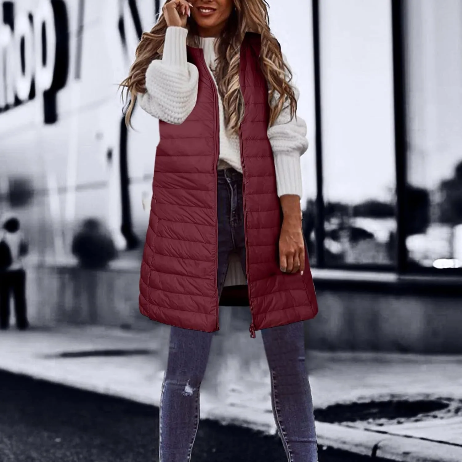LCMTWX Black Vest Women Puffer Vest With Hood Sleeveless Warm Down Coat With Pockets Quilted Vest Down Plus Size Winter
