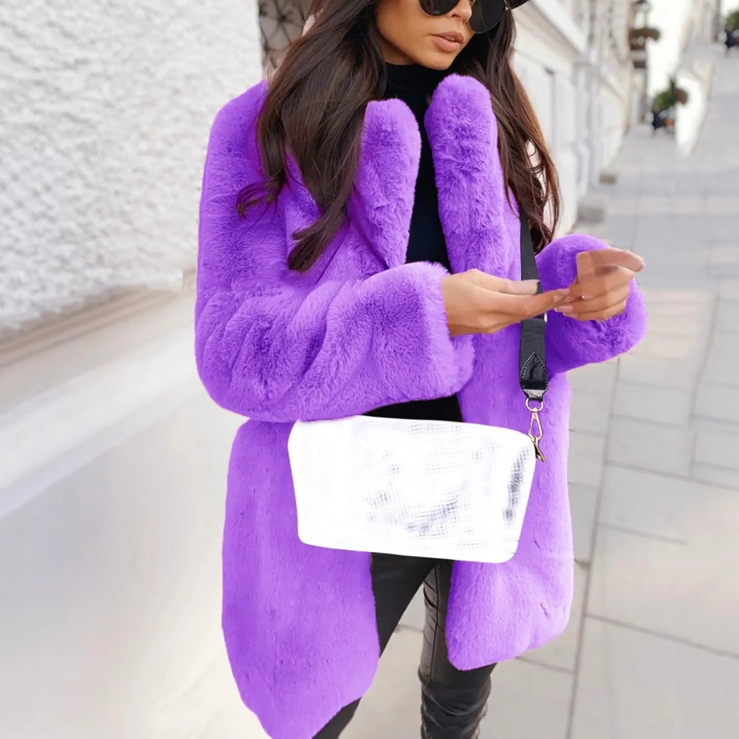 LCMTWX Fleece Cropped Jacket Faux Fur Winter Solid Turn Down Collar Coat Jacket Outerwear Warm Outerwear Fall Winter Fur