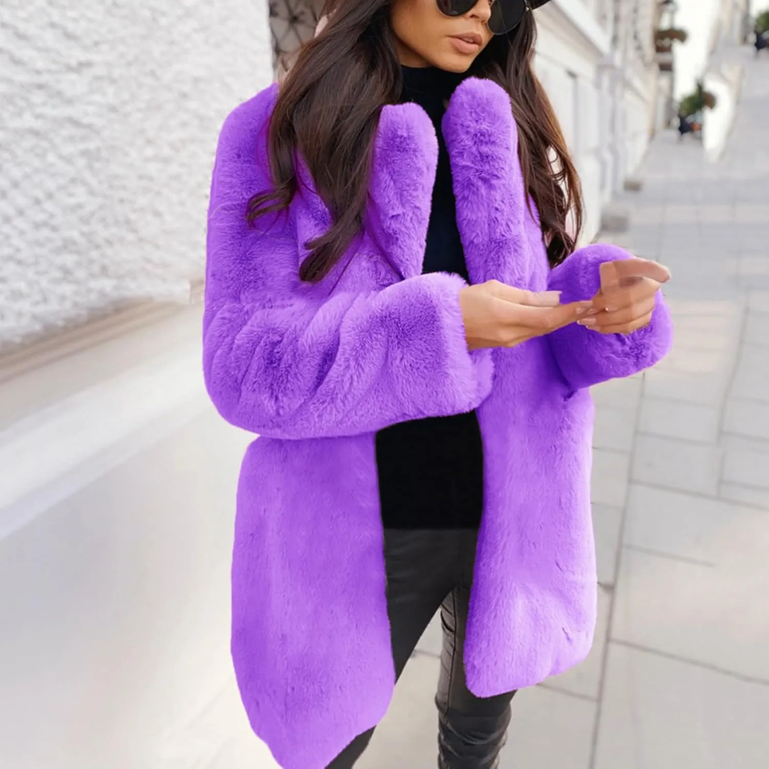 LCMTWX Fleece Cropped Jacket Faux Fur Winter Solid Turn Down Collar Coat Jacket Outerwear Warm Outerwear Fall Winter Fur