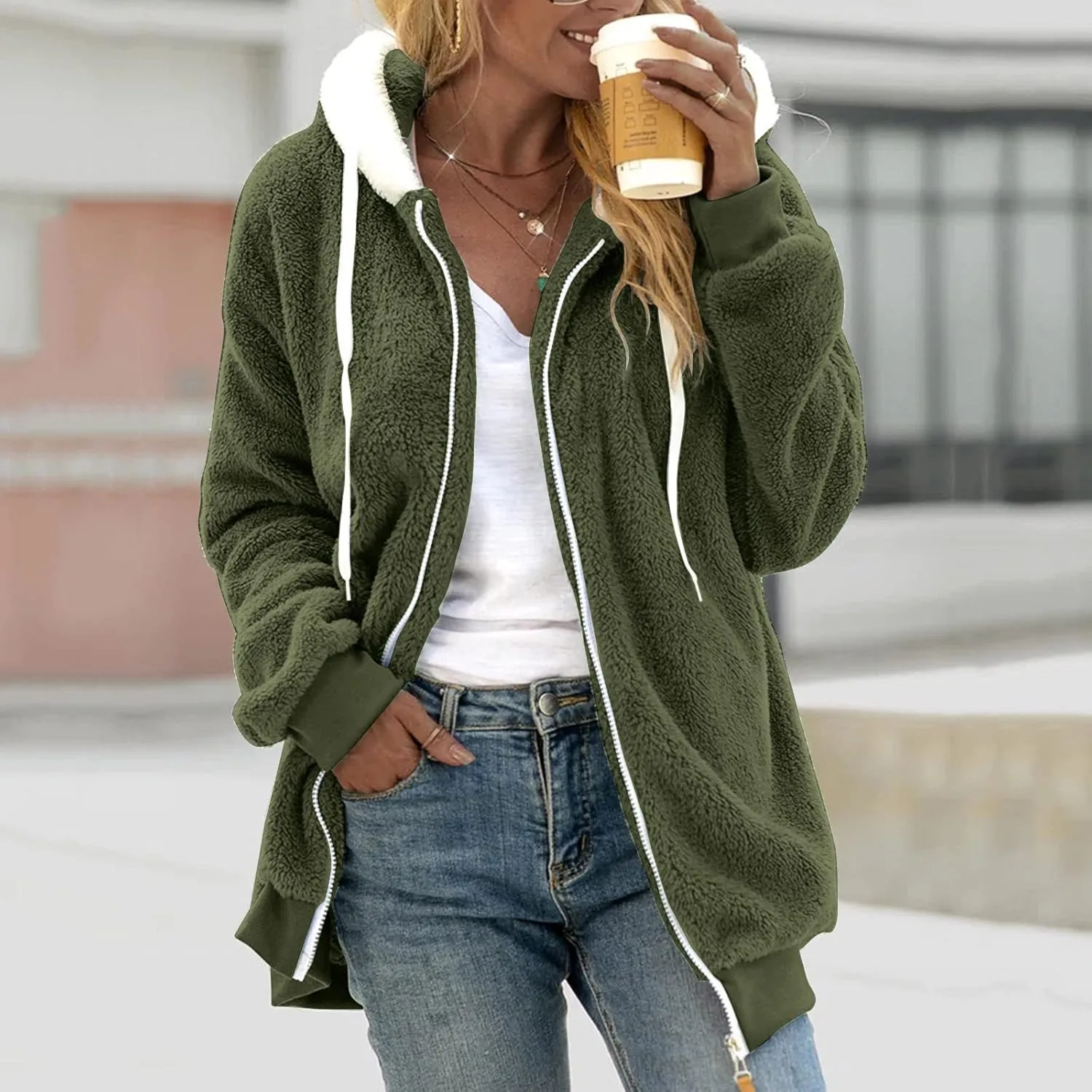 LCMTWX Fuzzy Shaggy Teddy Coats Jacket Coat Fleece Thickening Plus Size Coat Jacket Casual Plus Size Loose Wool Coats for