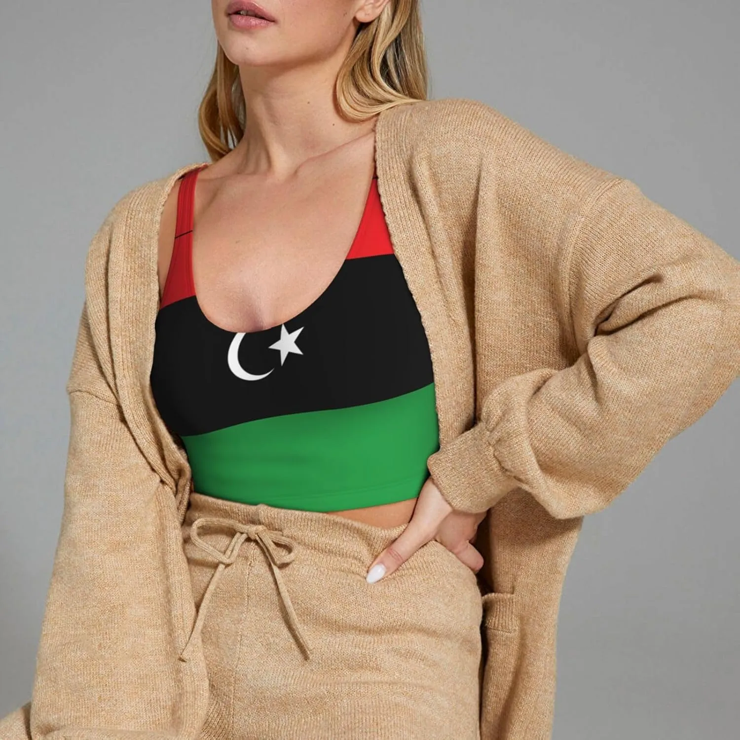 Libyan Flag Women's Sexy Sports Vest Sleeveless Athletic Gym T-Shirts Vest U-Shaped Back Quick Dry Top