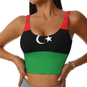 Libyan Flag Women's Sexy Sports Vest Sleeveless Athletic Gym T-Shirts Vest U-Shaped Back Quick Dry Top